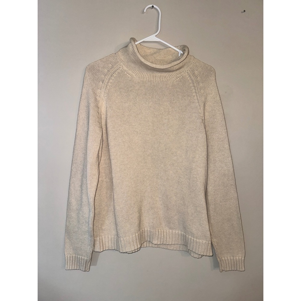 Lands' End Kids Cream Oatmeal Mock Neck Raglan Knit Sweater Large 14-16